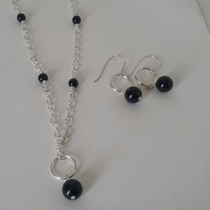 Black Onyx and Silver Necklace and Earring Set